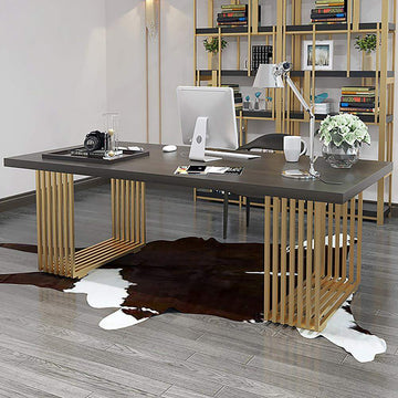 47" Rectangular Modern Home Office Desk with Solid Wood Table Top & Gold Frame-Desks,Furniture,Office Furniture